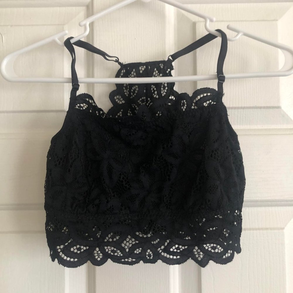 Abercrombie A&F Square Neck Lace Bralette Black